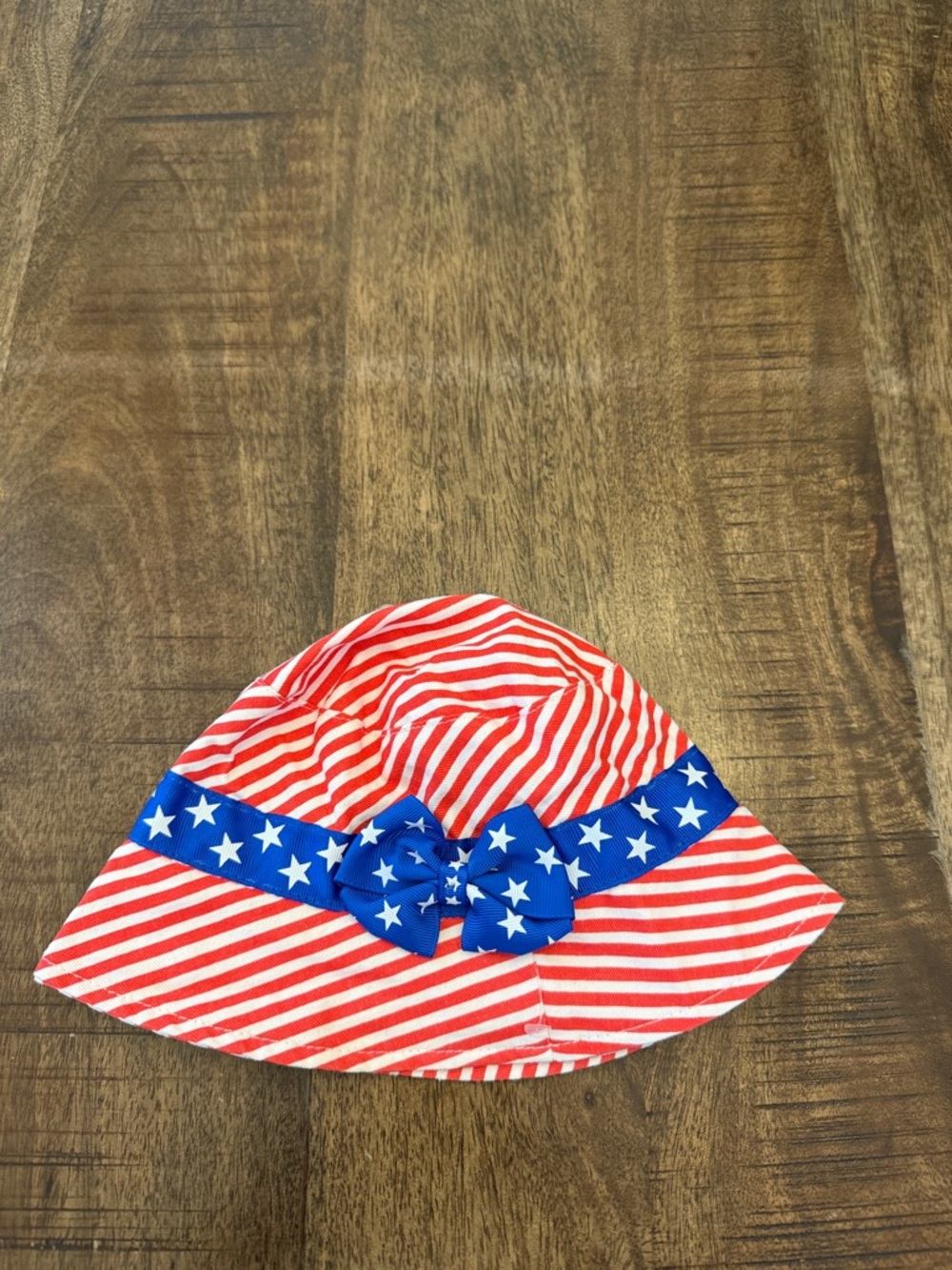 Red & White Striped Sun Hat with Blue Star Band